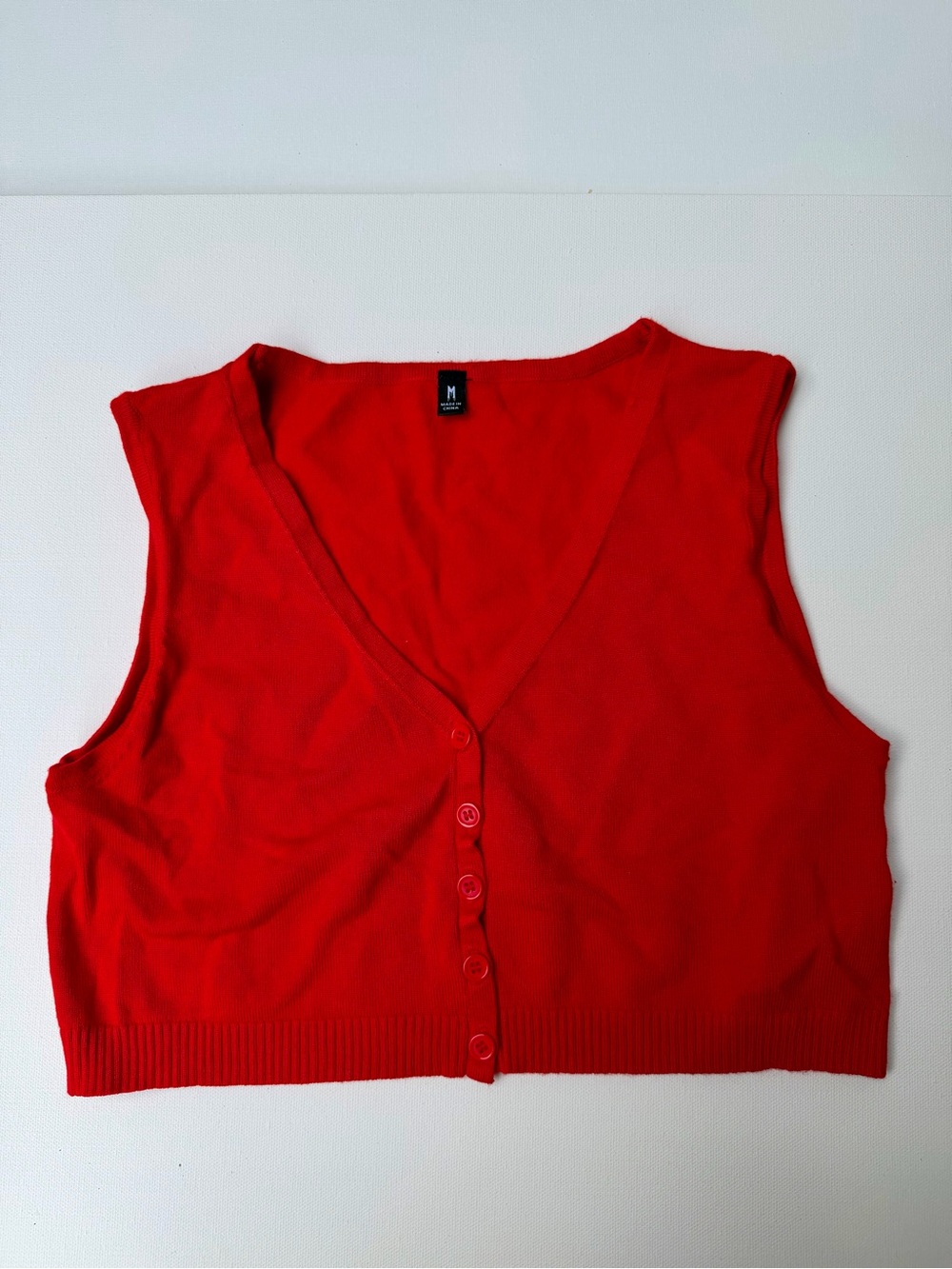 Red Button-Front Sleeveless Knit Top